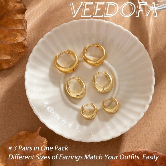 🆕 Women Gold Small Hoop Earrings Trendy Chunky Multiple Piercing Jewelry Gift - Picture 6 of 7